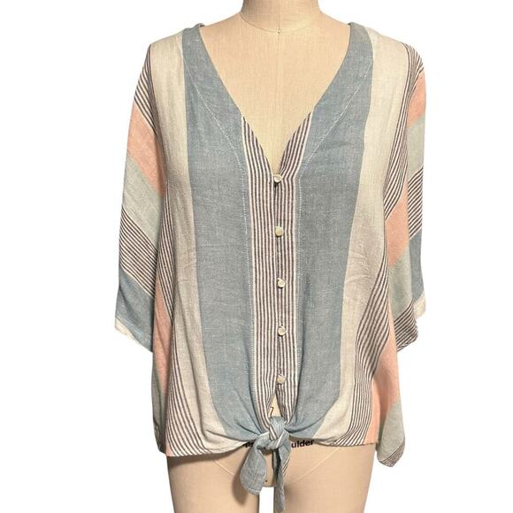 NWOT Rails Thea Front Tie Blouse Highland Strip Large - Picture 1 of 10